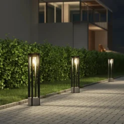 Lucande veilampe Overa, grå, metall, 68 cm, IP44, E27