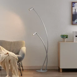 Lucande Velanoris gulvlampe, 2 lyskilder, børstet aluminium