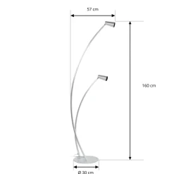 Lucande Velanoris gulvlampe, 2 lyskilder, børstet aluminium