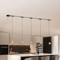 Lumaro skinnesystem, pendel, 5 lyskilder, gull, 48V, dimbar