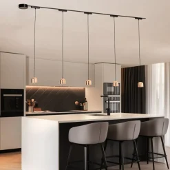 Lumaro skinnesystem, pendel, 5 lyskilder, gull, 48V, dimbar