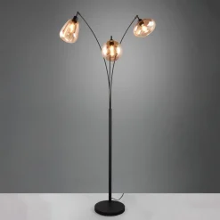 Lumina gulvlampe, 3-lys, svart/amber, glass