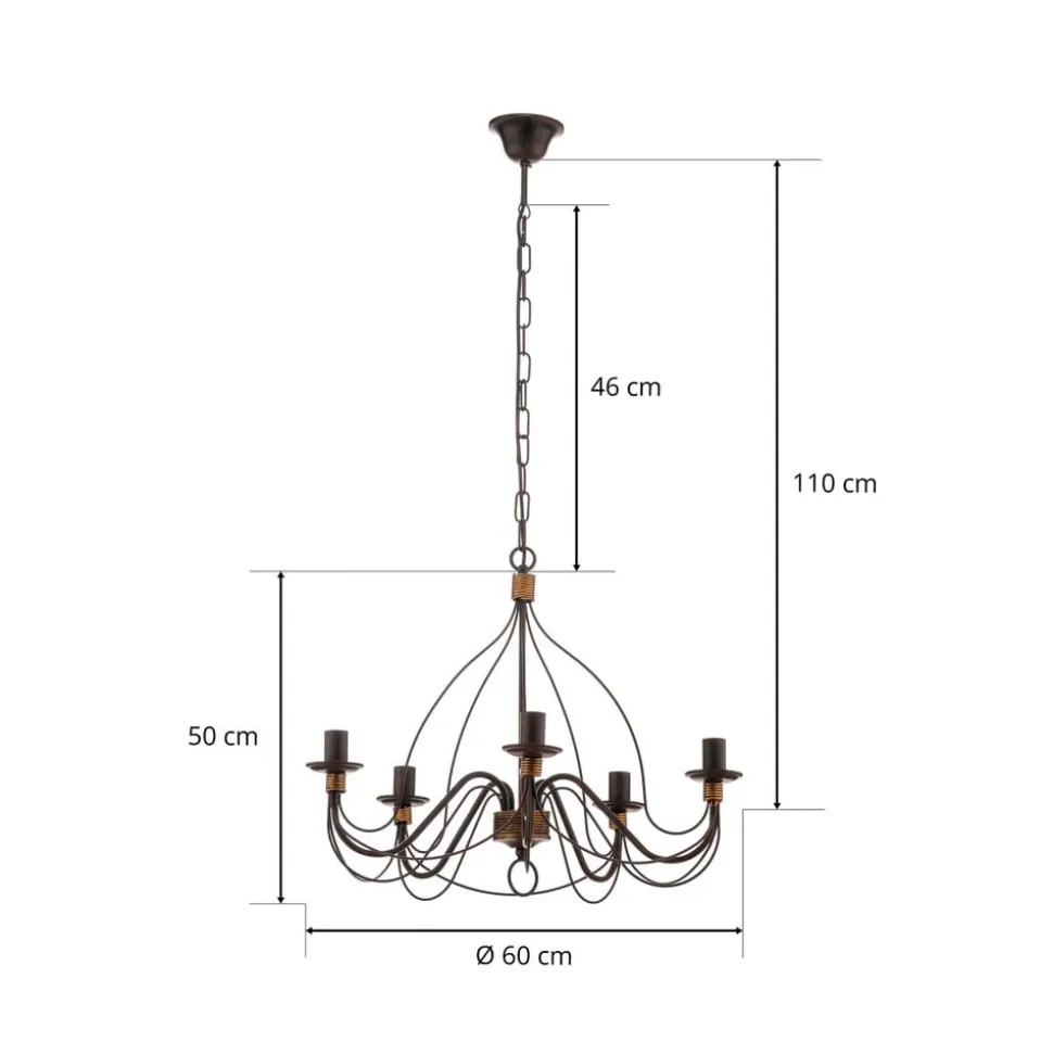 Lysekrone Fiamma Marrone 5 lyskilder uten skjerm