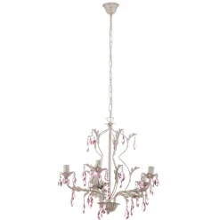 Lysekrone Kate, 5 lyskilder, hvit, rosa krystaller