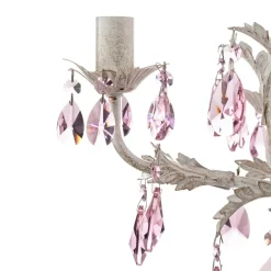 Lysekrone Kate, 5 lyskilder, hvit, rosa krystaller