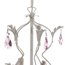 Lysekrone Kate, 5 lyskilder, hvit, rosa krystaller