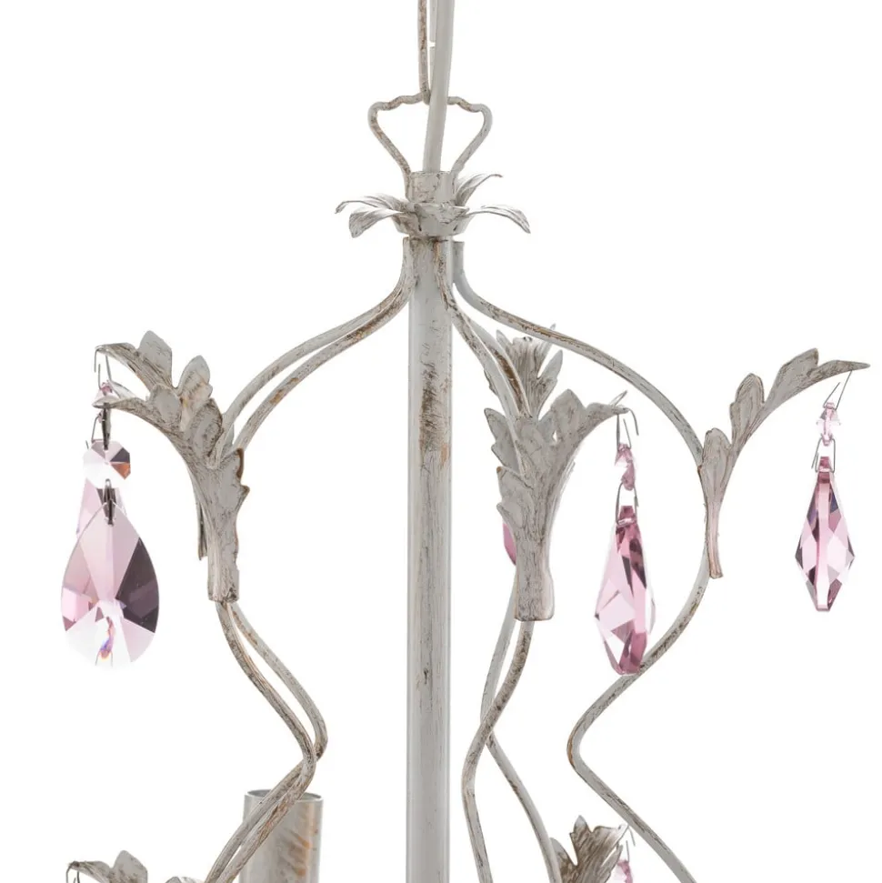 Lysekrone Kate, 5 lyskilder, hvit, rosa krystaller