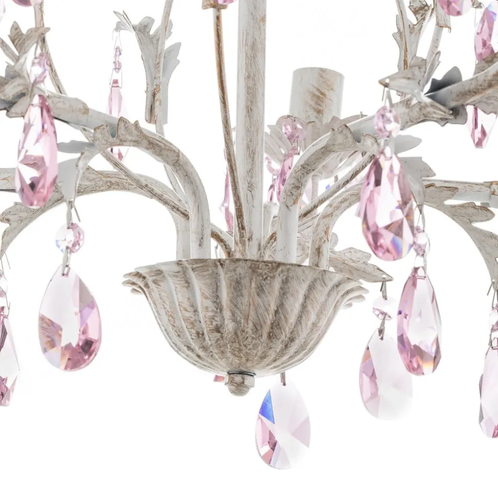 Lysekrone Kate, 5 lyskilder, hvit, rosa krystaller