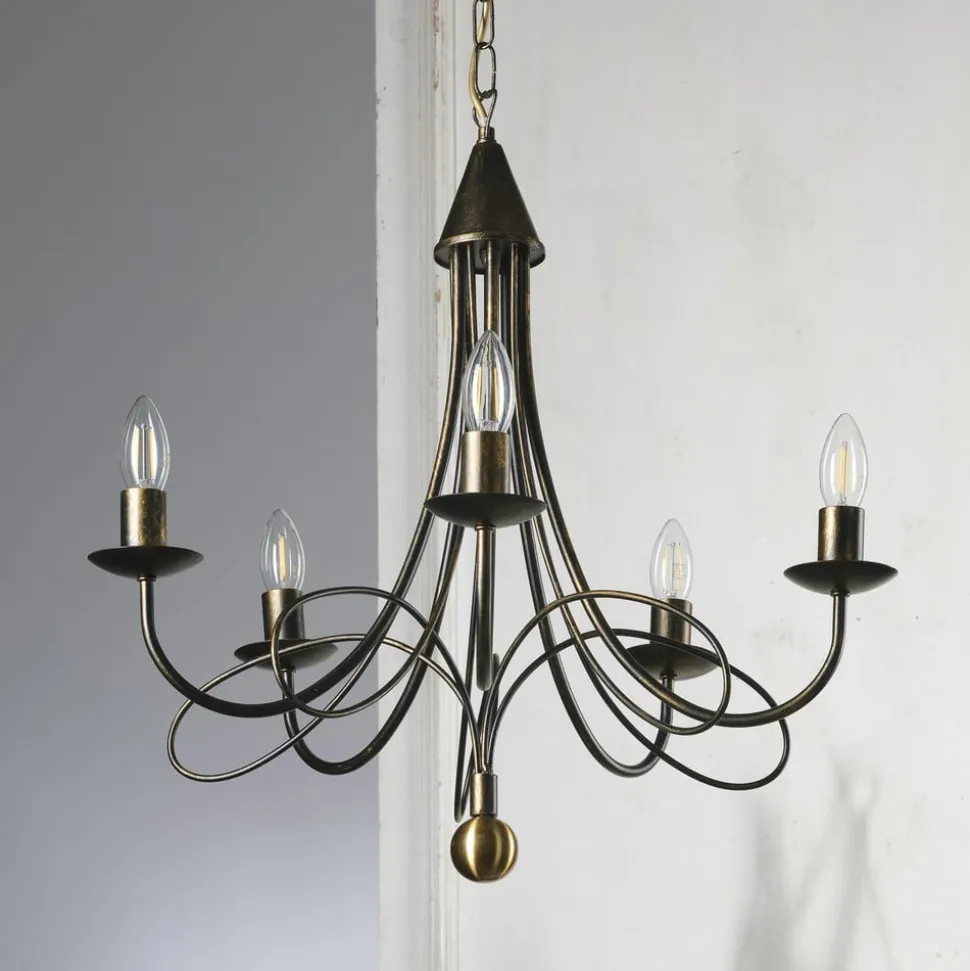 Lysekrone Milvia, 5 lyskilder, bronsefarget, metall