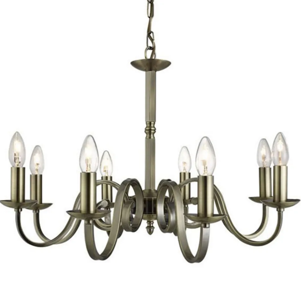 Lysekrone Richmond messing antikk, åtte lyskilder