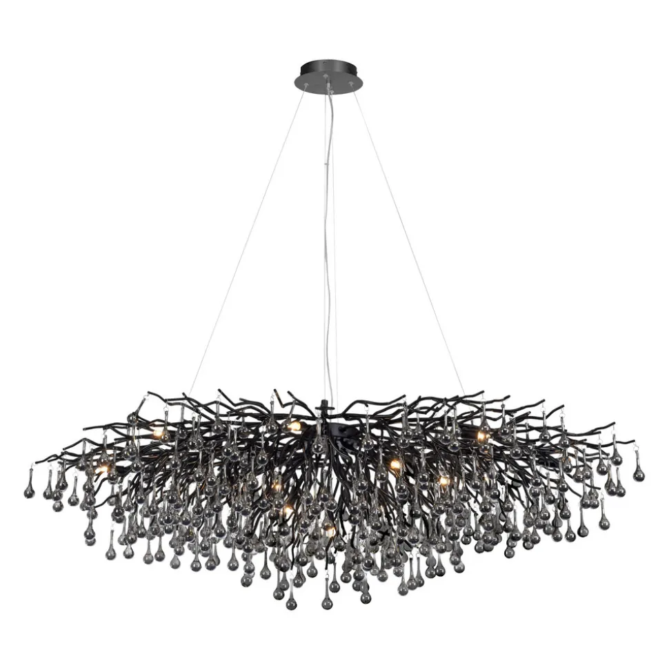 Lysekrone, svart, hengende i glass, lengde 150 cm