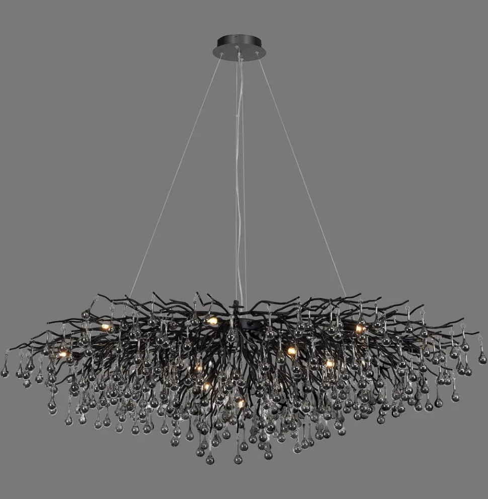 Lysekrone, svart, hengende i glass, lengde 150 cm