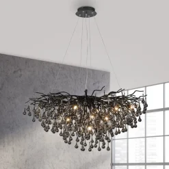 Lysekrone, svart, hengende i glass, lengde 100 cm