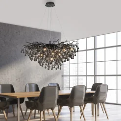 Lysekrone, svart, hengende i glass, lengde 100 cm