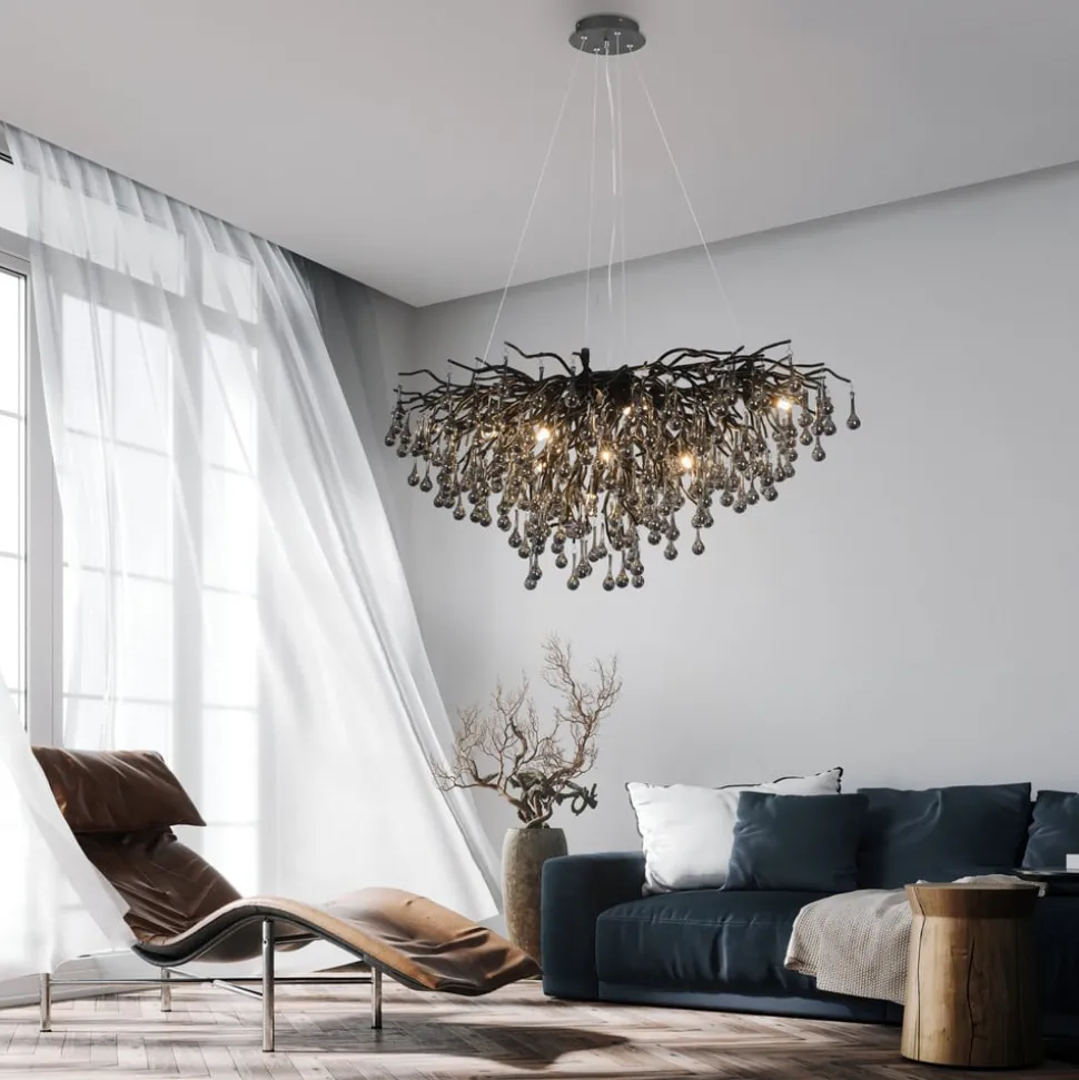 Lysekrone, svart, hengende i glass, lengde 100 cm