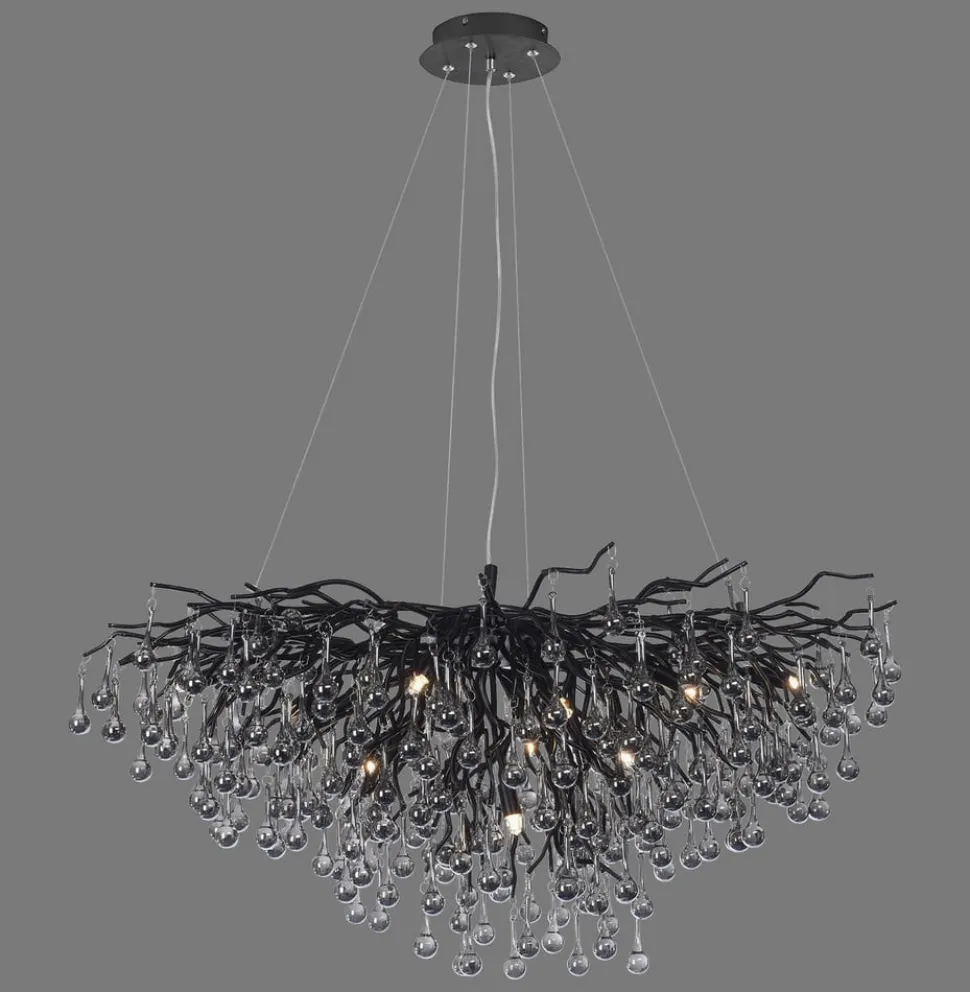 Lysekrone, svart, hengende i glass, lengde 100 cm