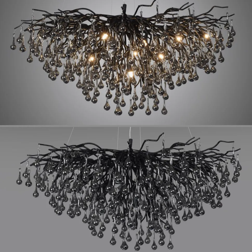 Lysekrone, svart, hengende i glass, lengde 100 cm