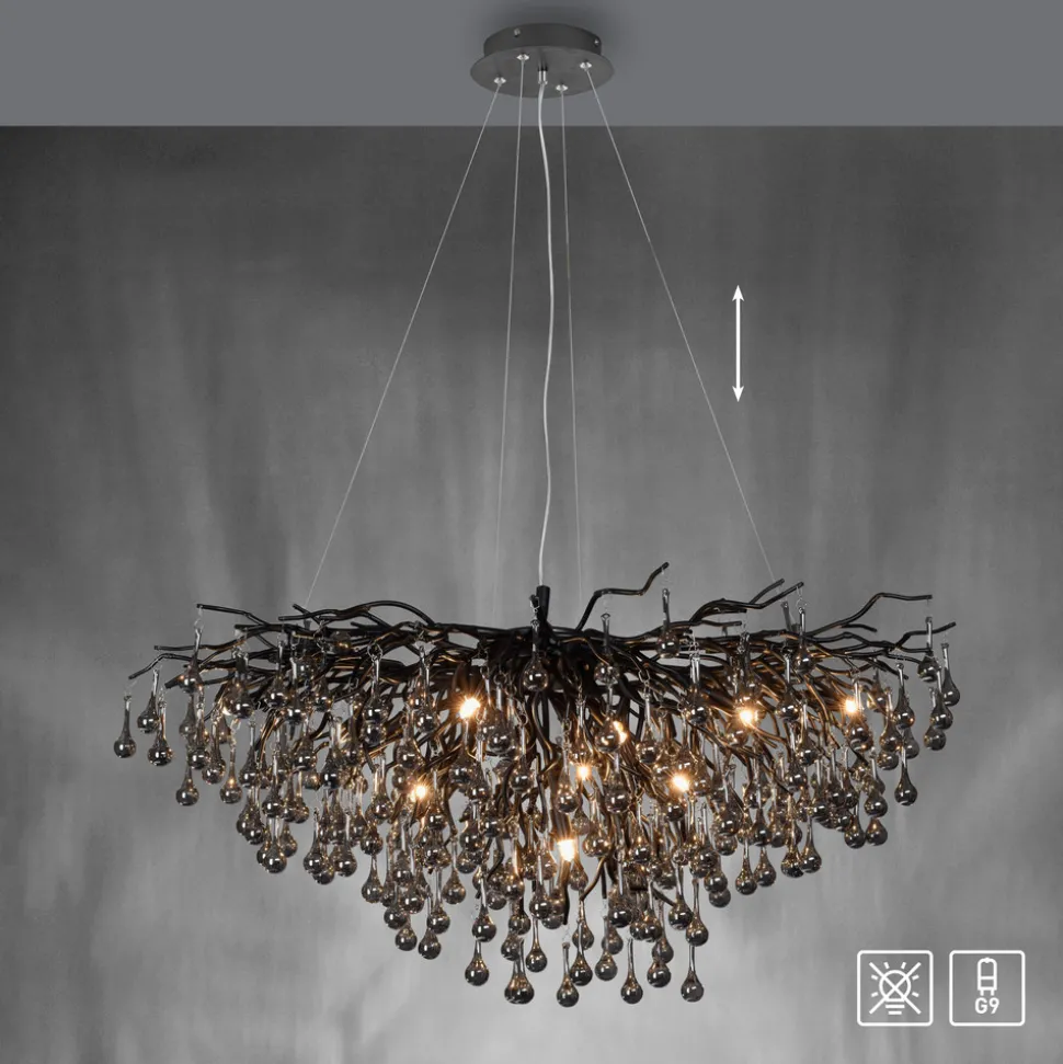 Lysekrone, svart, hengende i glass, lengde 100 cm