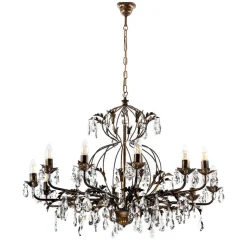 Lysekrone Teresa, 12 lyskilder, bronsefarget, krystall