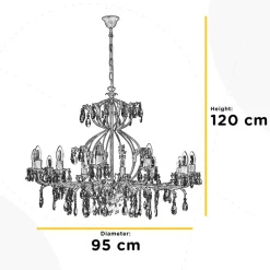 Lysekrone Teresa, 12 lyskilder, bronsefarget, krystall