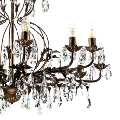 Lysekrone Teresa, 12 lyskilder, bronsefarget, krystall