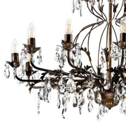 Lysekrone Teresa, 12 lyskilder, bronsefarget, krystall