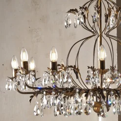 Lysekrone Teresa, 12 lyskilder, bronsefarget, krystall