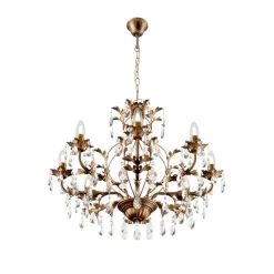 Lysekrone Teresa, bronse, krystall, Ø 70 cm, 8 lys