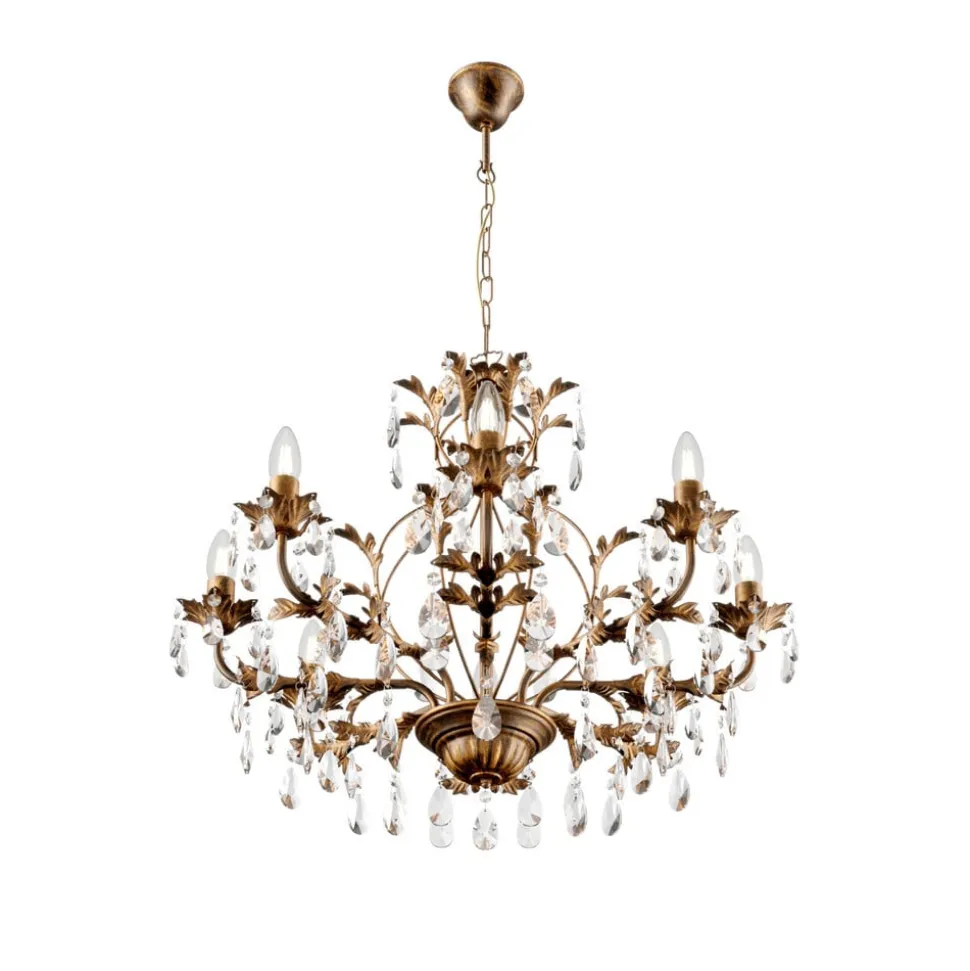 Lysekrone Teresa, bronse, krystall, Ø 70 cm, 8 lys