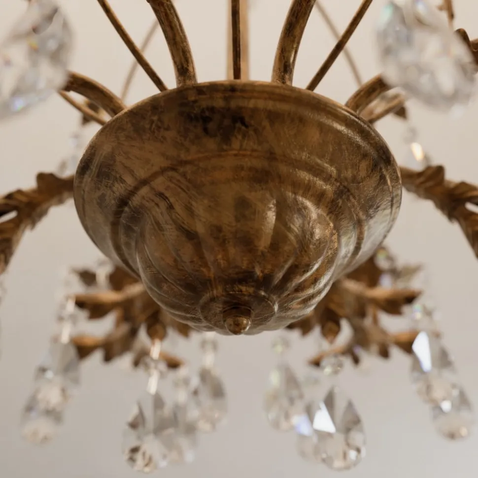 Lysekrone Teresa, bronse, krystall, Ø 70 cm, 8 lys