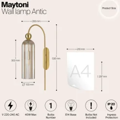 Maytoni Antic vegglampe, konjakk-farget, glass