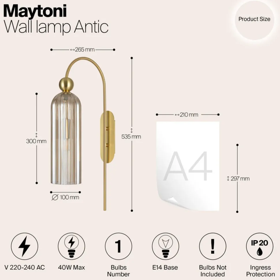 Maytoni Antic vegglampe, konjakk-farget, glass