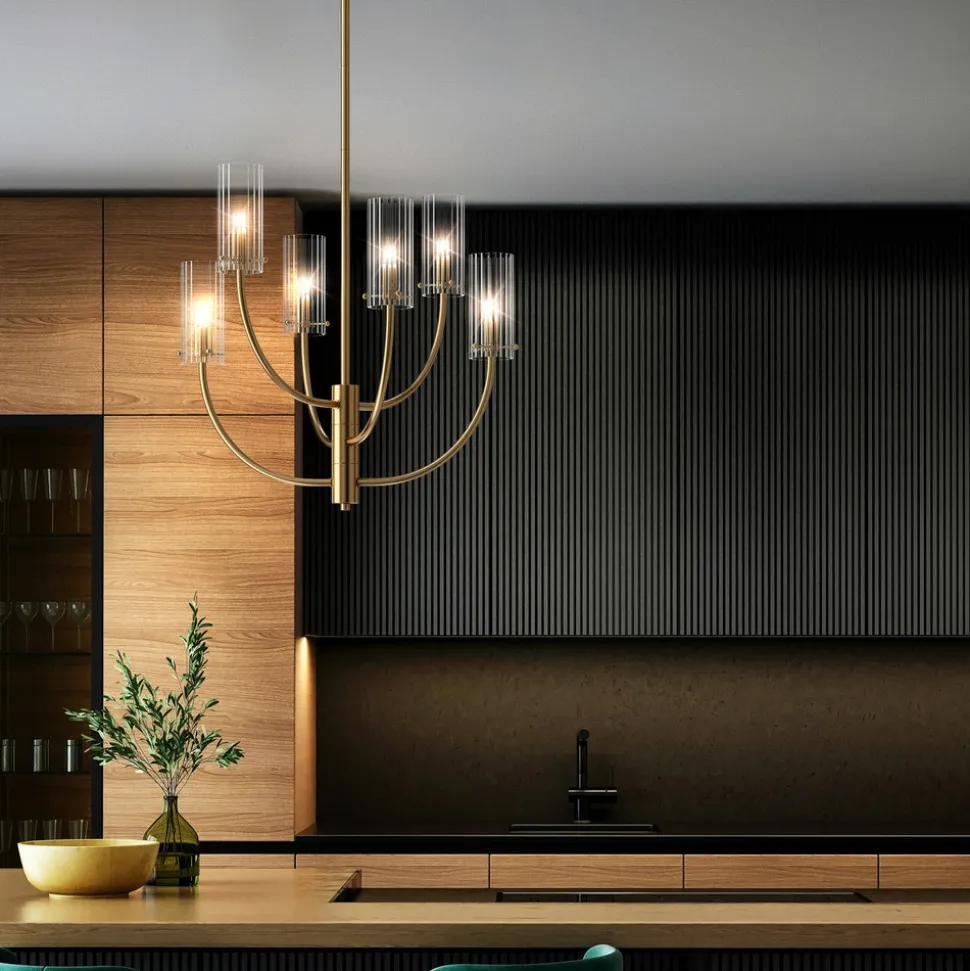 Maytoni Arco hengelampe med 6 glassskjermer