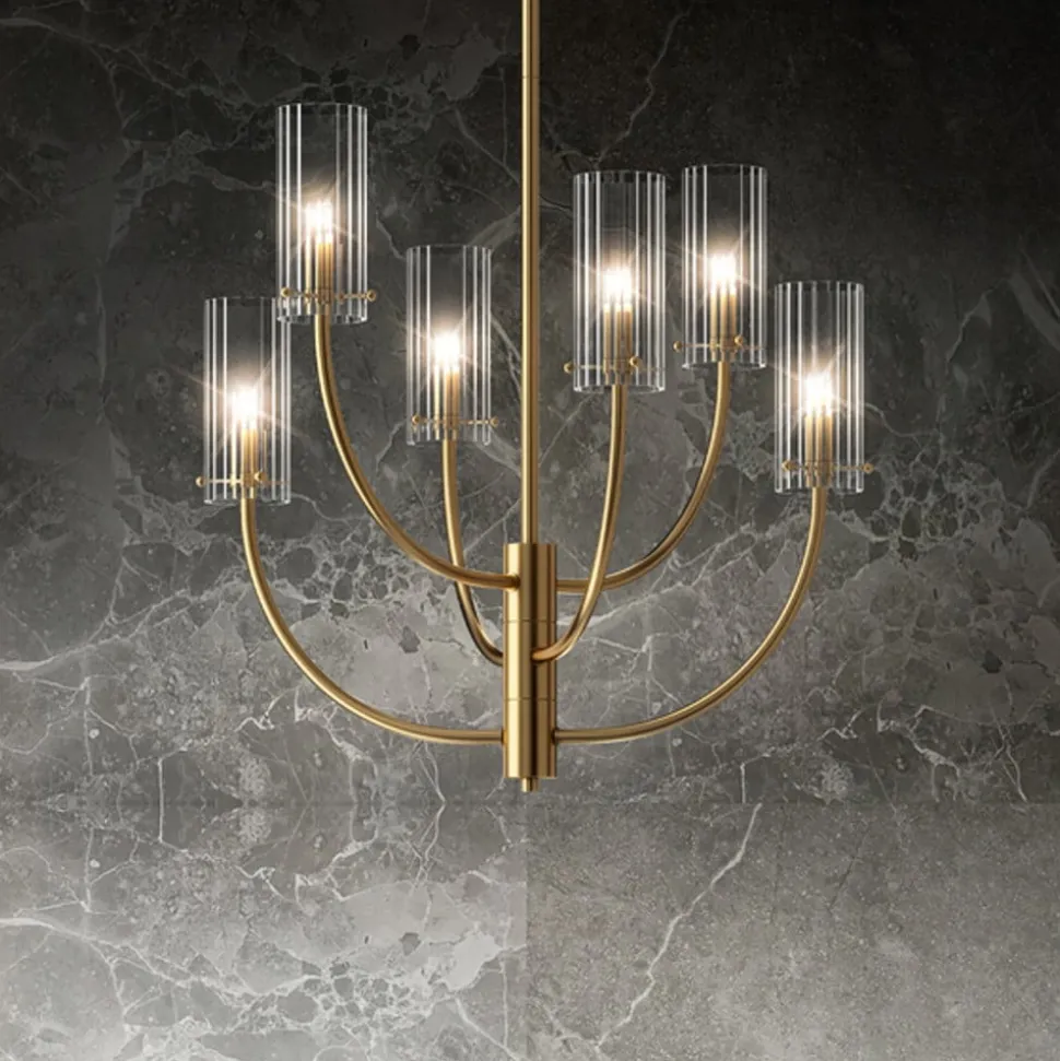 Maytoni Arco hengelampe med 6 glassskjermer