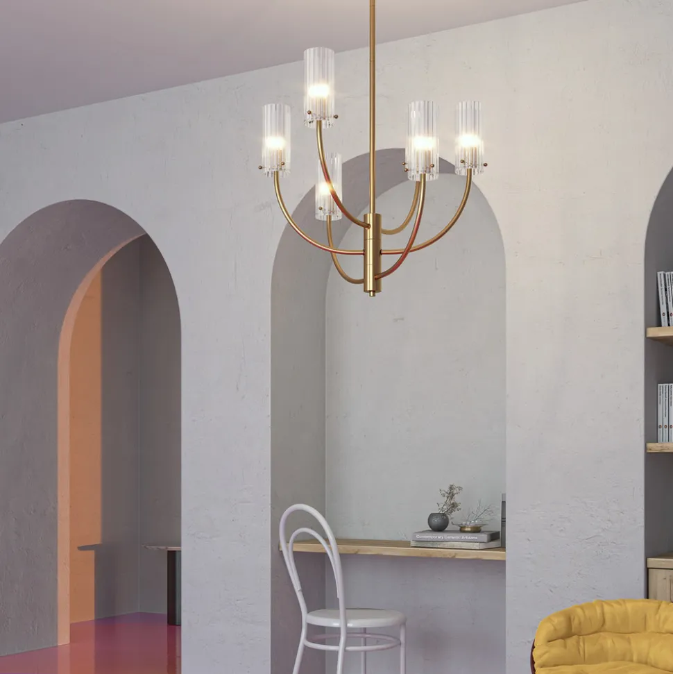 Maytoni Arco hengelampe med 6 glassskjermer