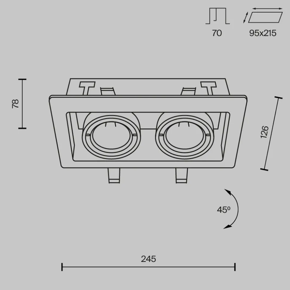 Maytoni innfellingslampe i metall, svart, 25 x 13 cm, 2 lyskilder