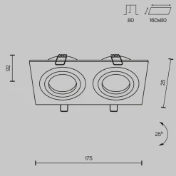 Maytoni innfellingslampe Atom, svart, 2 lyskilder 17,5 x 9,2 cm