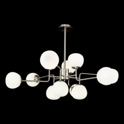 Maytoni lysekrone Erich, 12 lyskilder i nikkelfarget glass/metall.