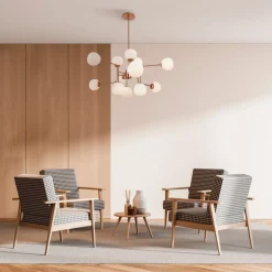 Maytoni lysekrone Erich, messing roséglass/metall, 12 lyskilder.