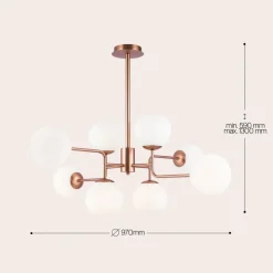 Maytoni lysekrone Erich, messing rosé, glass/metall 8 lyskilder.