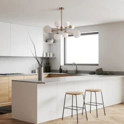 Maytoni lysekrone Erich, messing rosé, glass/metall 8 lyskilder.