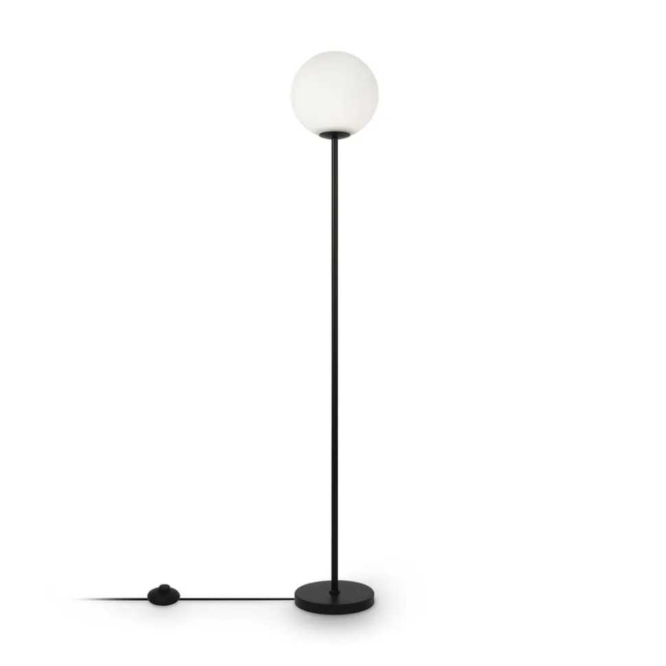 Maytoni Ring gulvlampe med glassskjerm, svart