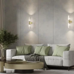 Maytoni vegglampe Antic, 2 lyskilder, gull/amber, glass