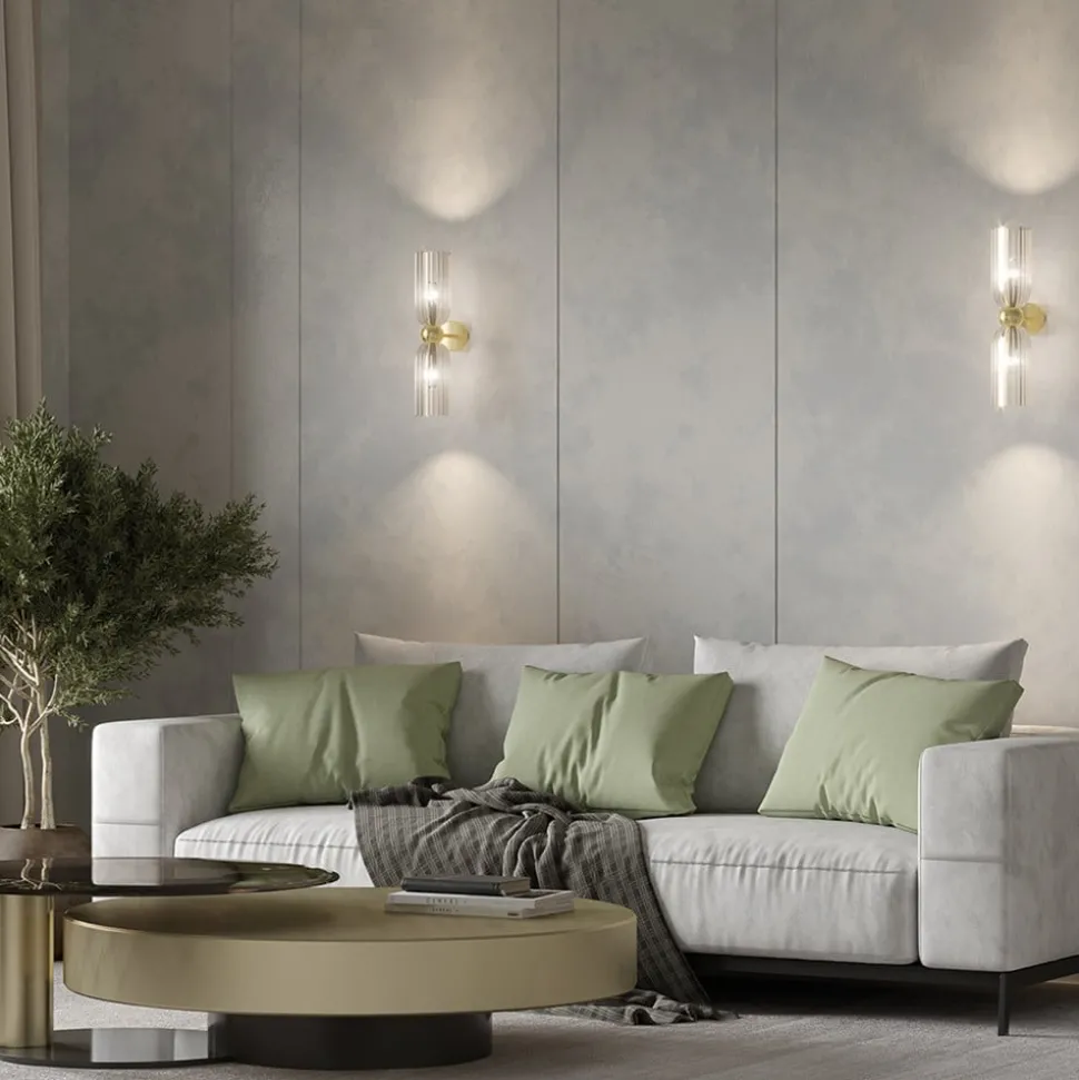 Maytoni vegglampe Antic, 2 lyskilder, gull/amber, glass