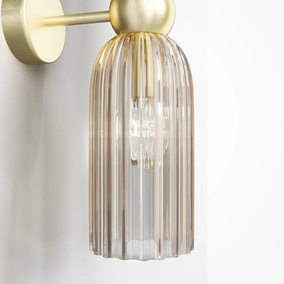 Maytoni vegglampe Antic, 2 lyskilder, gull/amber, glass