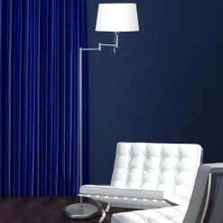 MEANDER gulvlampe i sølv med stoffskjerm