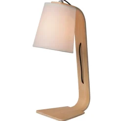 Nordisk hvit bordlampe i tre med stoffskjerm