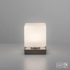 Paul Neuhaus LED-bordlampe Dadoa, stål, glass, dimbar