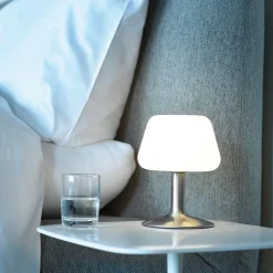 Paul Neuhaus Till bordlampe, stålfarget, glass, dimbar