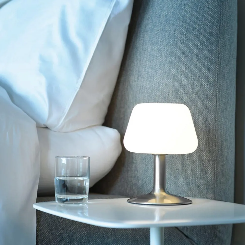 Paul Neuhaus Till bordlampe, stålfarget, glass, dimbar